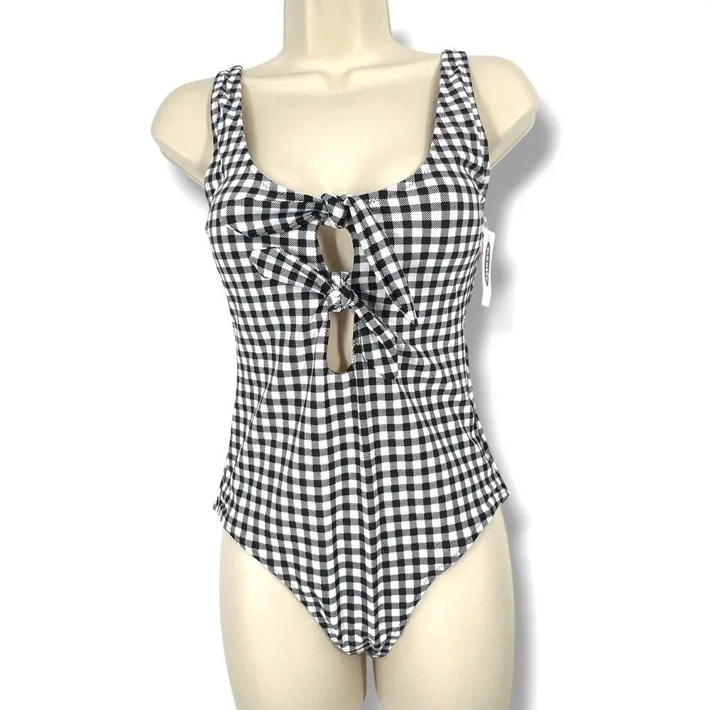 OLD NAVY NWT  Black & White Gingham One Piece Swim Suit  M  Beach Vacation